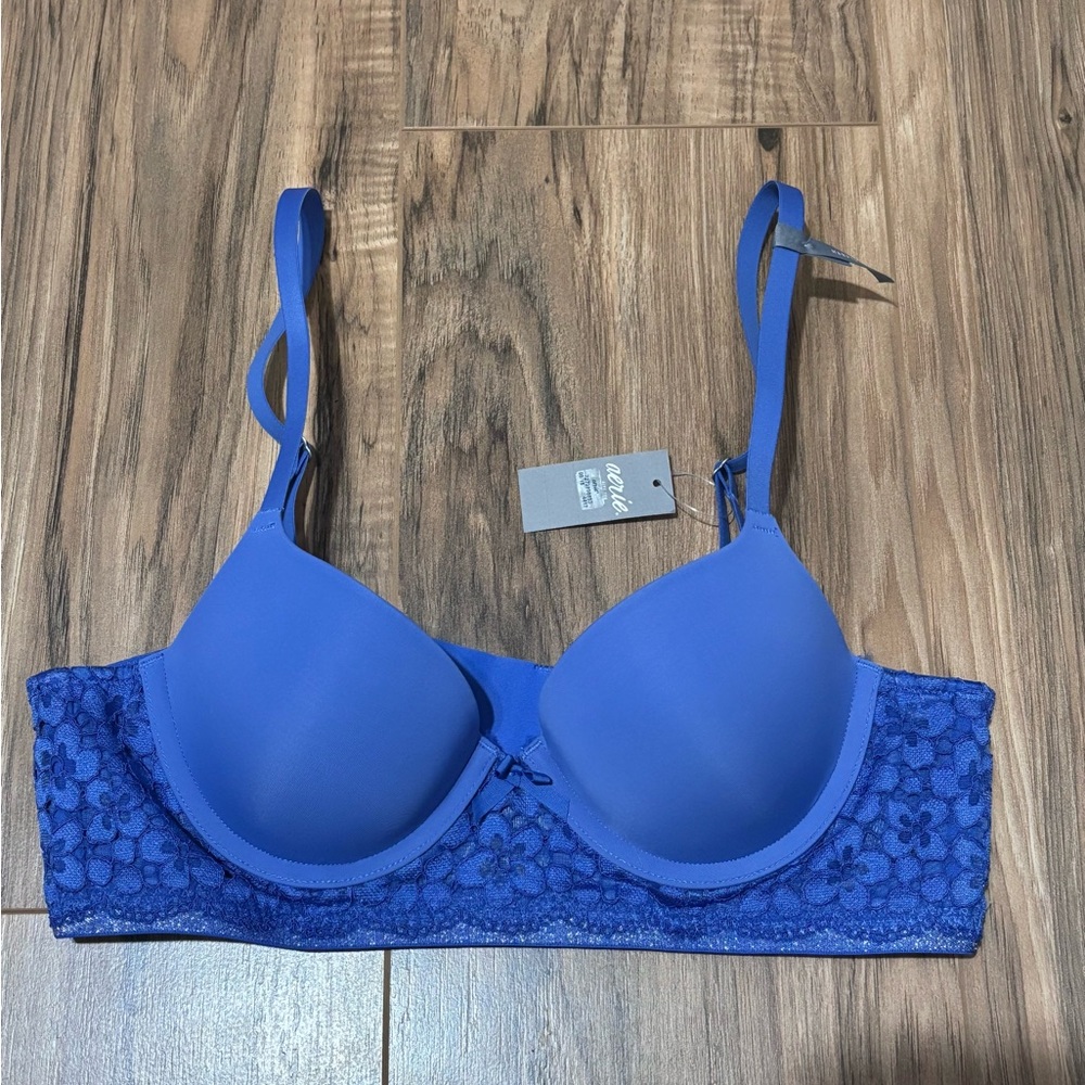 Aerie Harper Balconette Push Up Blue Lace Underwire Bra